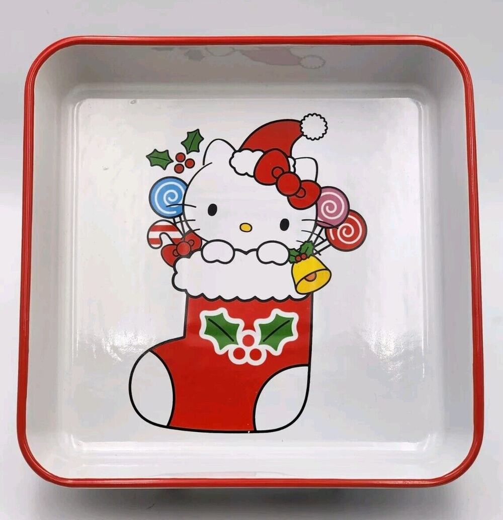 Sanrio Hello Kitty Christmas Stocking Square Baking Dish 9" Ceramic Brand New